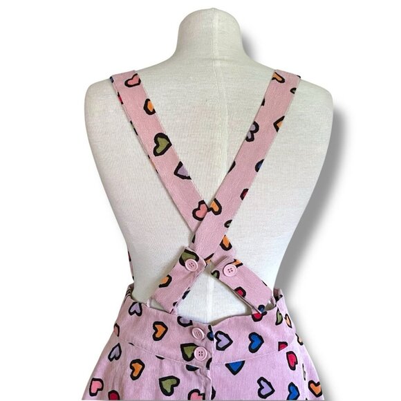 Unique Vintage Womens Ruth Suspender Skirt Sz Medium Pink Hearts Corduory Twee - Picture 6 of 9